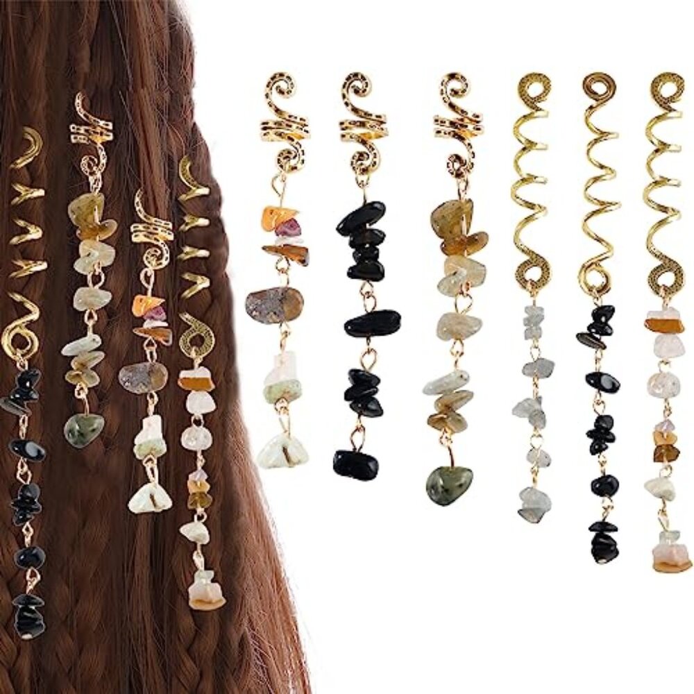 Hair Jewelry Dreadlock Accessories, Natura Stone Hair Charms for Braids